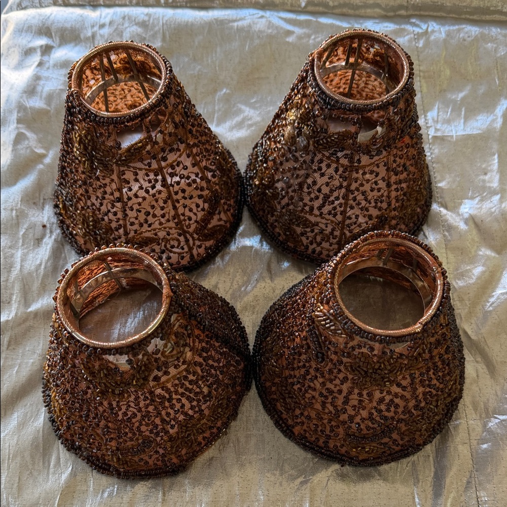 4 Elegant Brown Beaded Lamp Shades